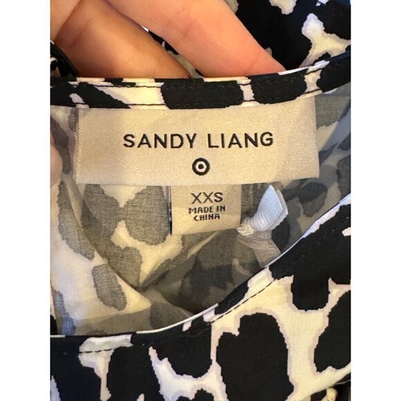 Sandy Liang Dress Women XXS Black White Cotton Leopard Print Ruffle Midi NWT - Picture 11 of 15
